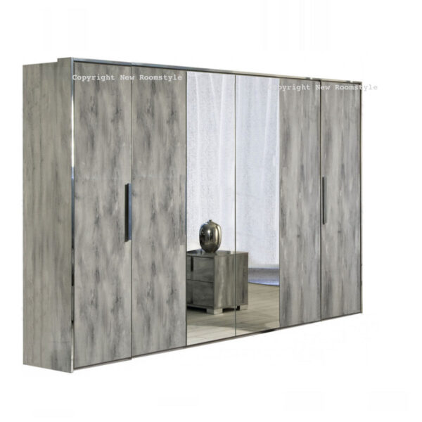 Alexa – Italian 6 Door Wardrobe – High Gloss Grey