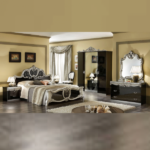Barocco – Italian 4 Door Wardrobe – High Gloss Black and Silver - Image 2