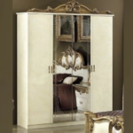 Barocco – Italian 4 Door Wardrobe – High Gloss Ivory And Gold