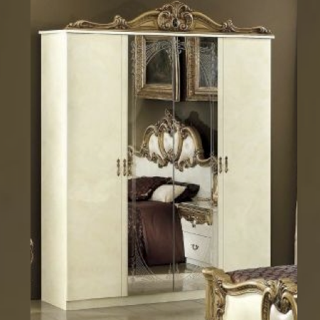 Barocco – Italian 4 Door Wardrobe – High Gloss Ivory And Gold