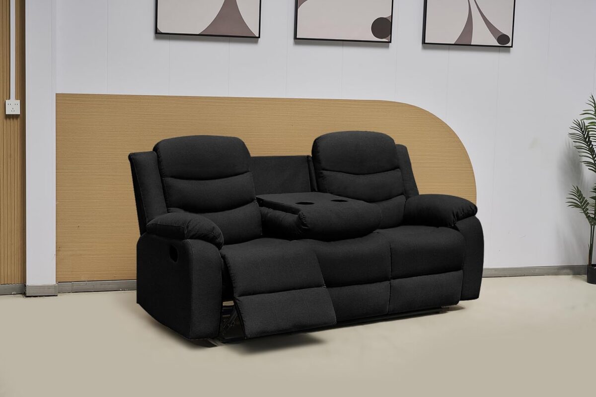Fabric Manual Recliner Sofa Black - Image 1